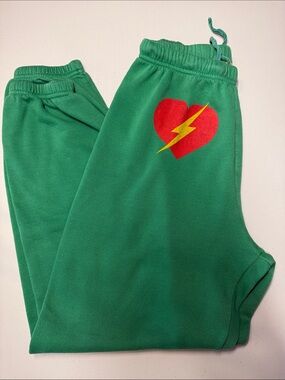 Aviator Nation Heart Bolt Kelly Green Women’s Sweatpants Large